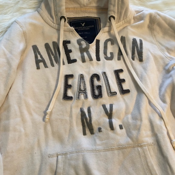 American Eagle Cream V Neck Hoodie - Picture 2 of 5